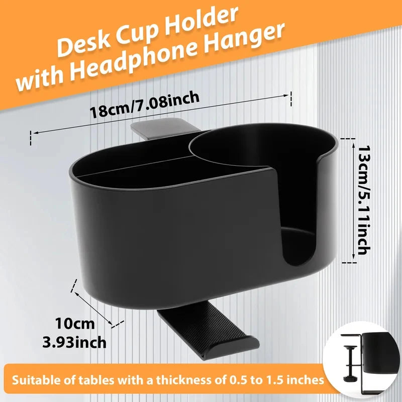Clamp-On Desk Cup & Headphone Organizer