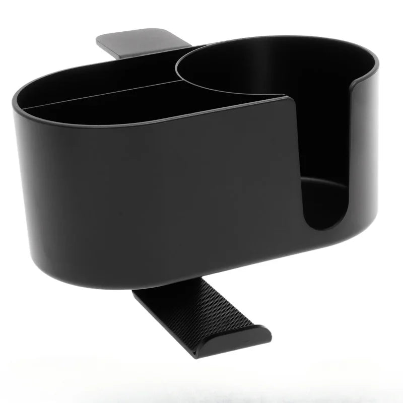 Black clamp-on desk cup and headphone organizer